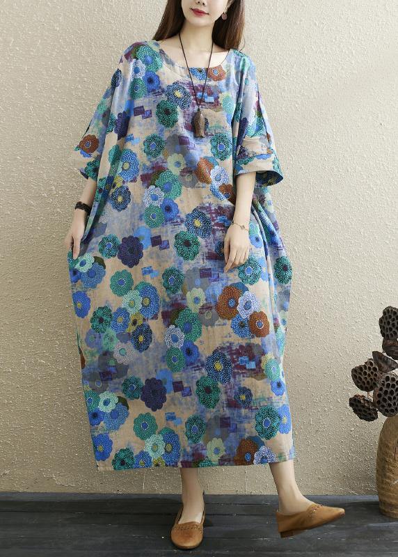 Boutique Print Batwing Sleeve Pocket Summer Cotton Dress - SooLinen
