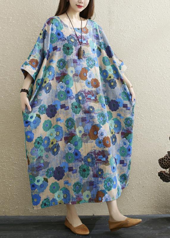 Boutique Print Batwing Sleeve Pocket Summer Cotton Dress - SooLinen