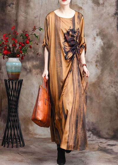 Boutique Print Cinched Silk asymmetrical design Dress Summer - SooLinen