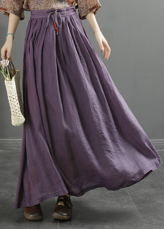 Boutique Purple Drawstring Exra Large Hem Linen Skirt Spring