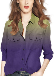 Boutique Purple Gradient color button Peter Pan Collar shirt Top Long Sleeve