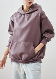Boutique Purple Hooded Faux Leather Sweatshirts Top Fall
