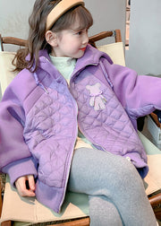 Boutique Purple Hooded Pockets Fine Cotton Filled Kids Girls Coat Winter