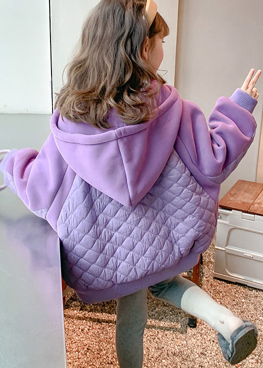 Boutique Purple Hooded Pockets Fine Cotton Filled Kids Girls Coat Winter