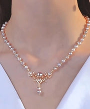 Boutique Purple Overgild Pearl Antler Pendant Necklace
