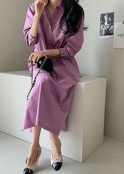 Boutique Purple Peter Pan Collar Patchwork Cotton Shirts Dress Spring