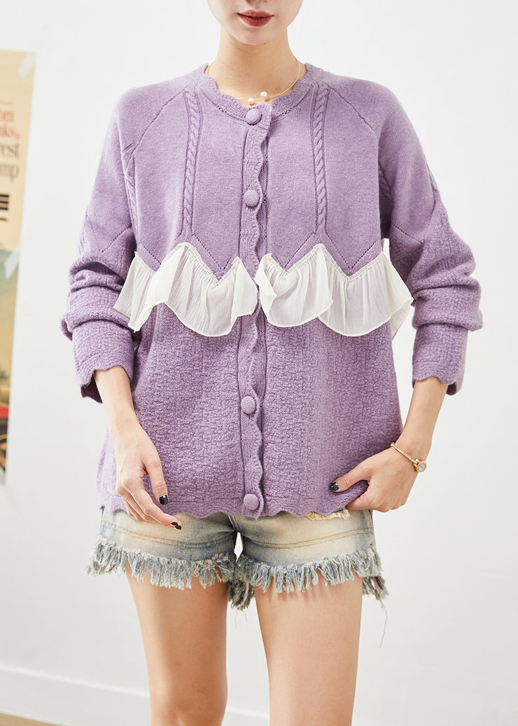 Boutique Purple Ruffled Patchwork Knit Coats Fall