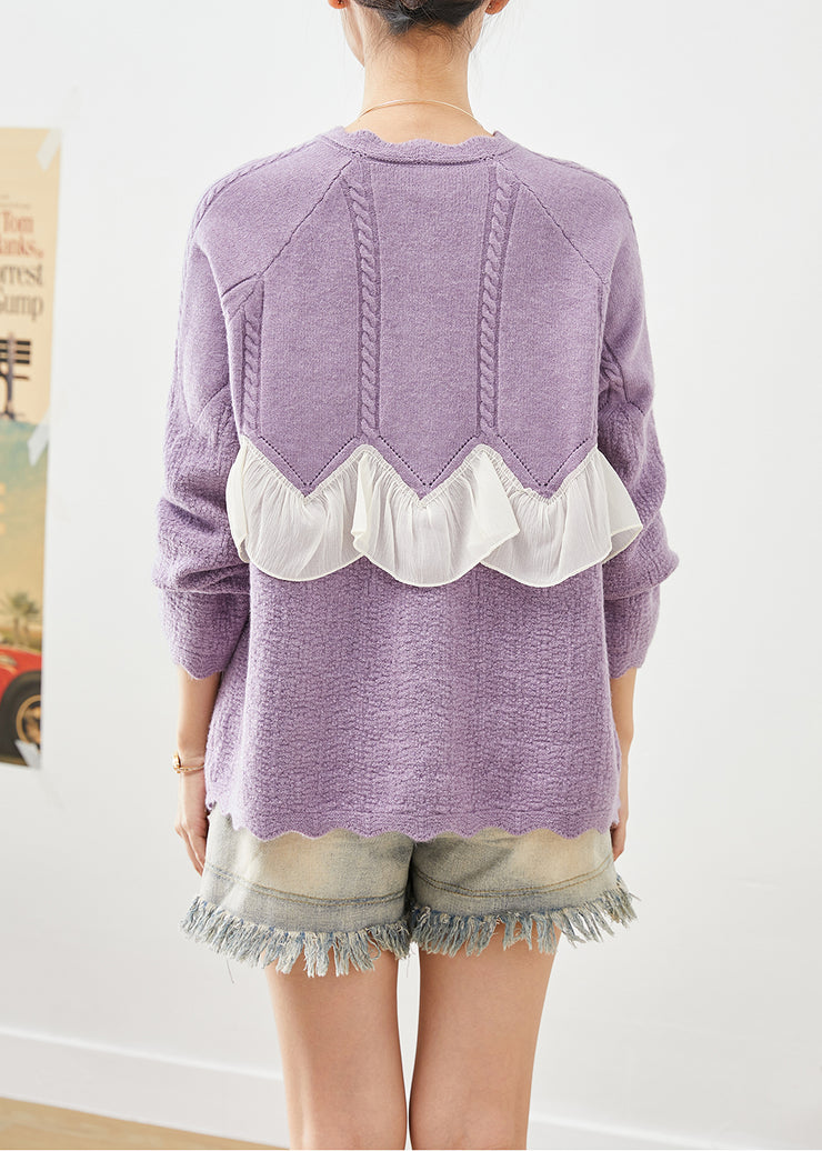 Boutique Purple Ruffled Patchwork Knit Coats Fall