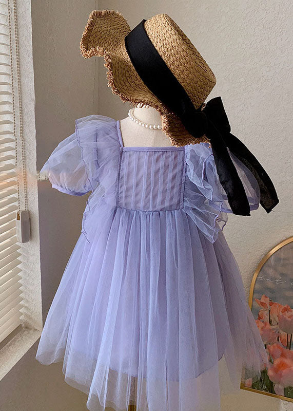 Boutique Purple Ruffled Patchwork Tulle Baby Girls Princess Dress Summer