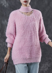 Boutique Purple Tasseled thick Mink Hair Knitted Pullover Winter