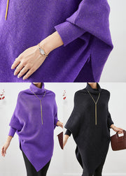 Boutique Purple Turtle Neck Asymmetrical Design Knit Sweater Winter
