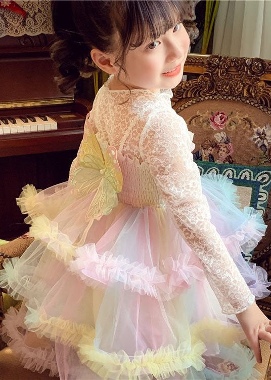 Boutique Rainbow Ruffled Butterfly Patchwork Tulle Kids Girls Dresses Sleeveless
