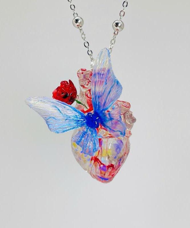 Boutique Rainbow Sterling Silver Butterflyl Pendant Necklace