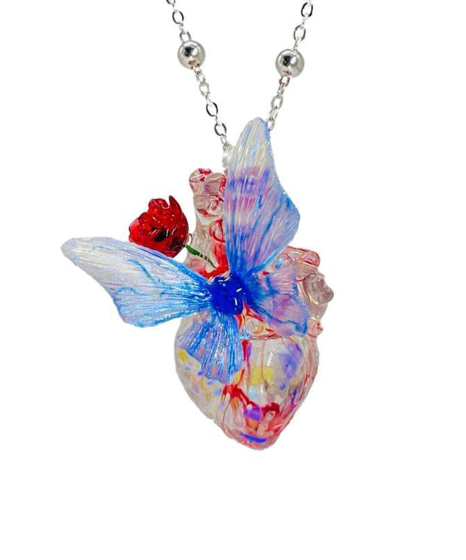 Boutique Rainbow Sterling Silver Butterflyl Pendant Necklace