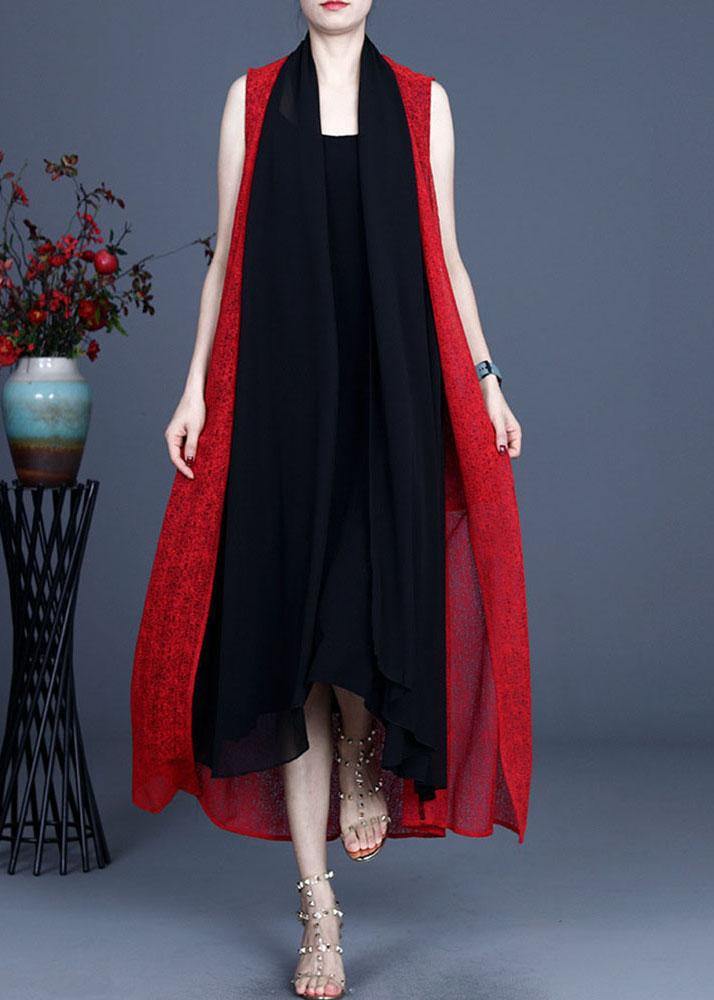 Boutique Red Asymmetrical Summer Maxi Waistcoat Sleeveless - SooLinen