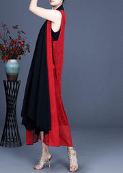 Boutique Red Asymmetrical Summer Maxi Waistcoat Sleeveless - SooLinen