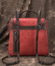 Boutique Red Embossing Patchwork Calf Leather Backpack Bag