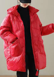 Boutique Red Hooded Drawstring Duck Down Puffer Jacket Winter