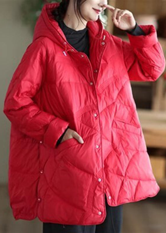 Boutique Red Oversized Fine Cotton Filled Hooded Parkas Winter