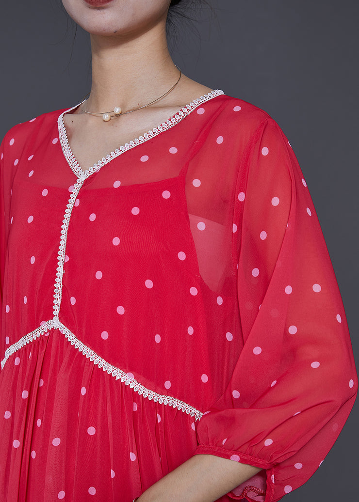 Boutique Red Oversized Patchwork Chiffon Beach Dress Bracelet Sleeve