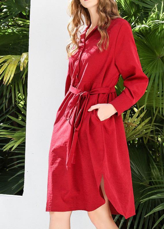 Boutique Red Peter Pan Collar Cotton long sleeve Spring Holiday Dress - SooLinen