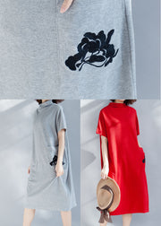 Boutique Red Solid Rollkragen-Baumwoll-Partykleid mit kurzen Ärmeln