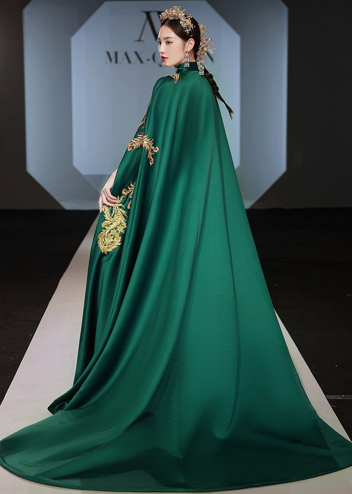 Boutique Retro Green Embroidered Tassel Cape And Dress Set