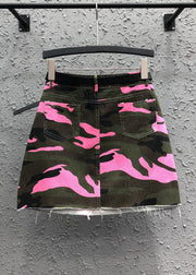 Boutique Rose Camouflage Pockets Patchwork Denim Skirt Summer
