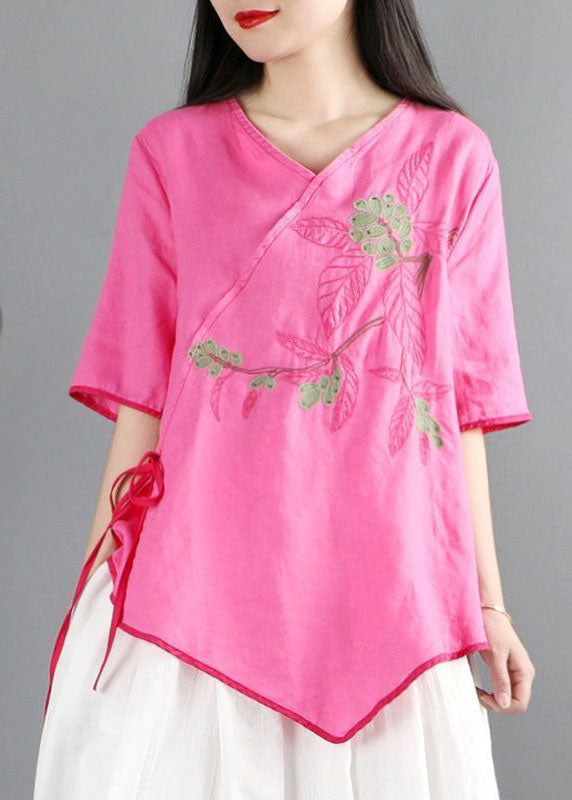 Boutique Rose Embroidered Cotton Shirts Short Sleeve