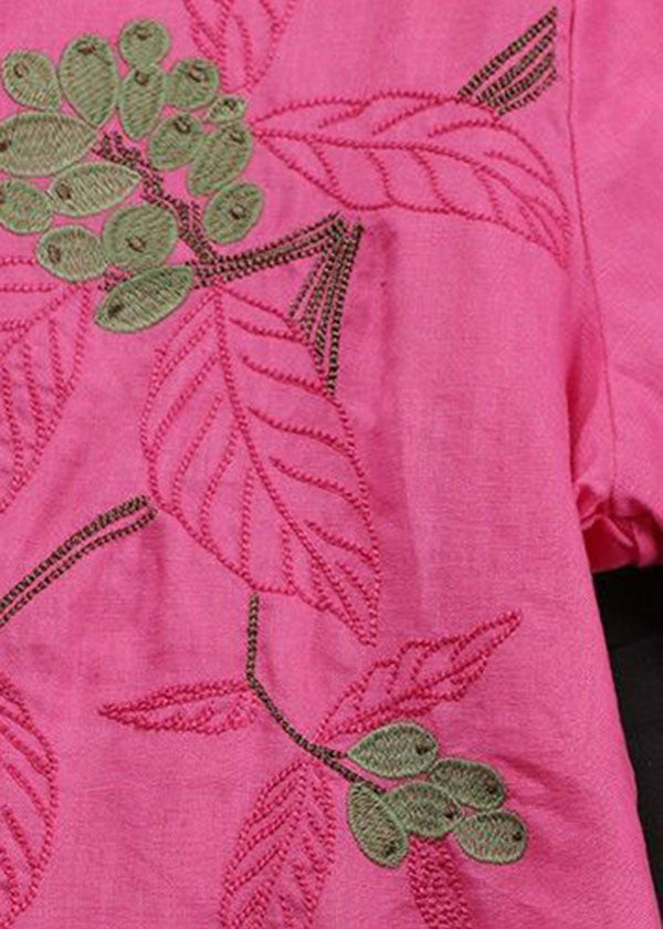 Boutique Rose bestickte Baumwollhemden mit kurzen Ärmeln