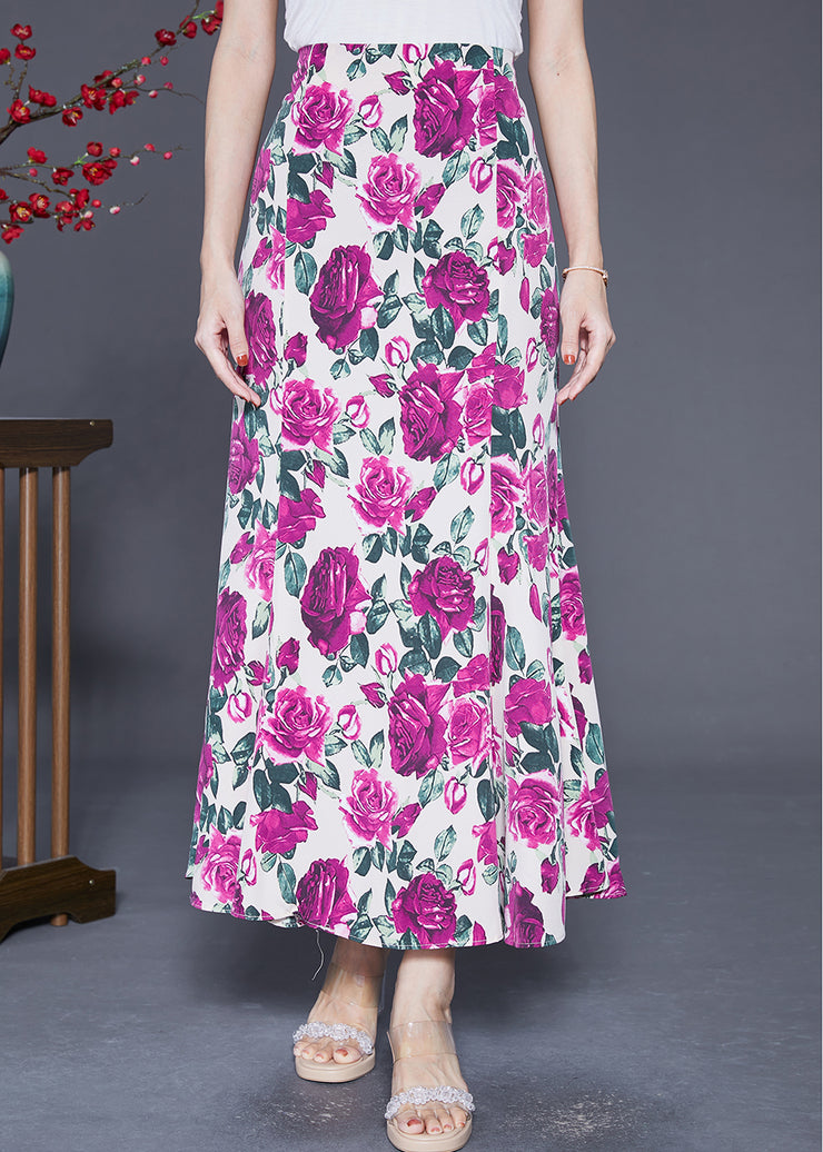 Boutique Rose Floral High Waist Chiffon Skirts Summer