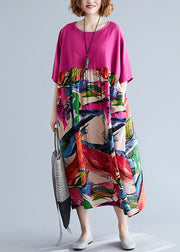 Boutique Rose Oversized Patchwork Print Cotton Maxi Dresses Half Sleeve