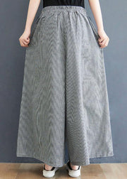 Boutique Small grid pockets Wide Leg Summer Cotton Linen Pants - SooLinen