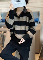 Boutique Striped Peter Pan Collar Patchwork Knit Sweaters Fall