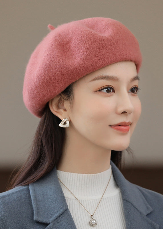 Boutique Versatile Pink Woolen Beret Hat