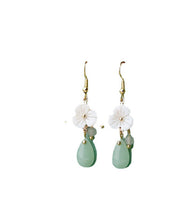 Boutique White Flower Jade 14K Gold Drop Earrings