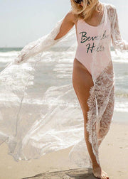 Boutique White Long sleeve Lace Beach cardigans Summer - SooLinen