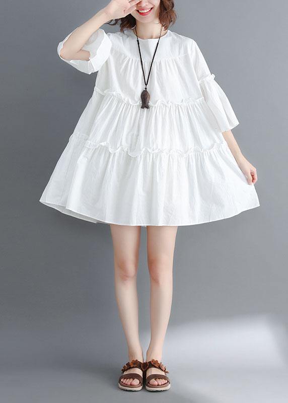 Boutique White O-Neck Patchwork Summer Cotton Dress - SooLinen