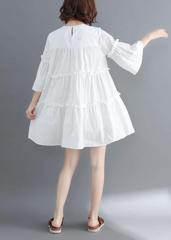 Boutique White O-Neck Patchwork Summer Cotton Dress - SooLinen