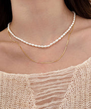 Boutique White Pearl Chain Layered Necklace