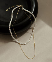 Boutique White Pearl Chain Layered Necklace