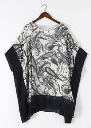Boutique White Print Batwing Sleeve Chiffon Summer Shirt Tops - SooLinen