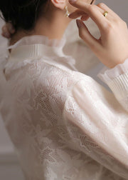 Boutique White Ruffled Patchwork Jacquard Lace Shirts Spring