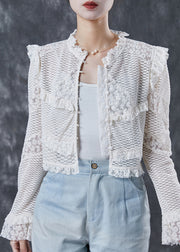 Boutique White Ruffled Patchwork Lace Blouse Tops Spring
