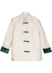Boutique White Stand Collar Jacquard Silk Coat Long Sleeve