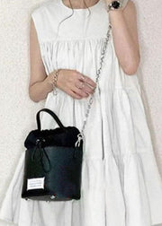 Boutique White Wrinkled Patchwork Cotton Mini Dresses Sleeveless