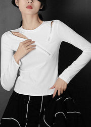 Boutique White asymmetrisches Design Zip Up Tops Spring