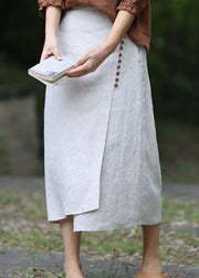 Boutique White-gray flower asymmetrical design elastic waist A Line Skirts Spring