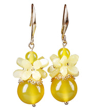 Boutique Yellow Agate Copper Jade Floral Drop Earrings