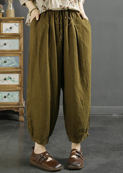 Boutique Yellow Green Oversized Pockets Linen Harem Pants Spring